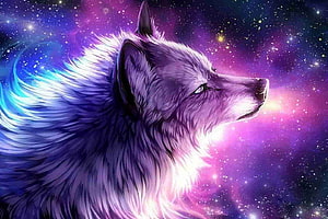 Cosmic Wolf Portrait With Nebula Background And Starry Sky HD wallpaper