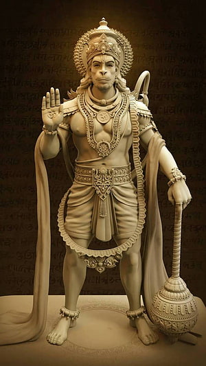 Hanuman 3D Sculpture with Gada Mace and Traditional Indian Attire, Shri Hanuman Ji, anjaneya HD phone wallpaper