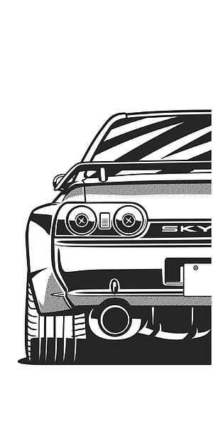 Black and White Line Art of a Nissan Skyline Front End with JDM Style HD phone wallpaper