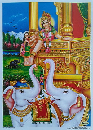Hindu Goddess Shakti Maa with Two White Elephants in Traditional Indian Temple Art HD phone wallpaper