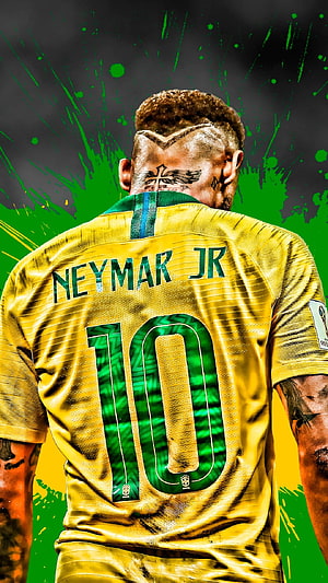 Neymar Jr Brazil National Team Jersey Number 10 Back View Portrait HD phone wallpaper