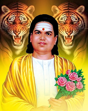 Pasumpon Muthuramalinga Thevar Portrait with Tigers and Roses HD phone wallpaper