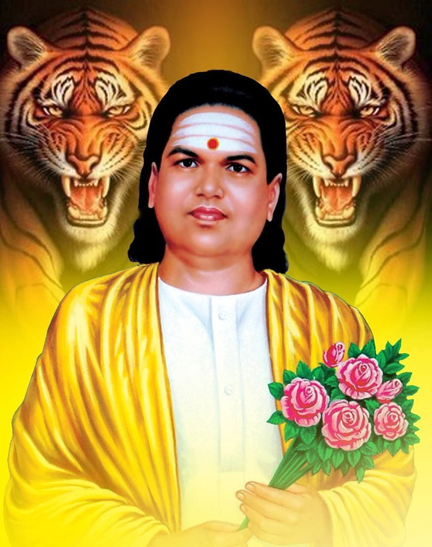 Pasumpon Muthuramalinga Thevar Portrait with Tigers and Roses HD phone wallpaper