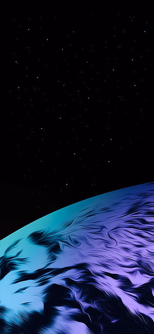 Abstract Cosmic Planet Horizon with Swirling Blue and Purple Nebula Patterns Against a Starry Black Sky HD phone wallpaper