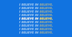 Ted Lasso Believe Typography Poster with Blue Background and Yellow Accent Text HD wallpaper