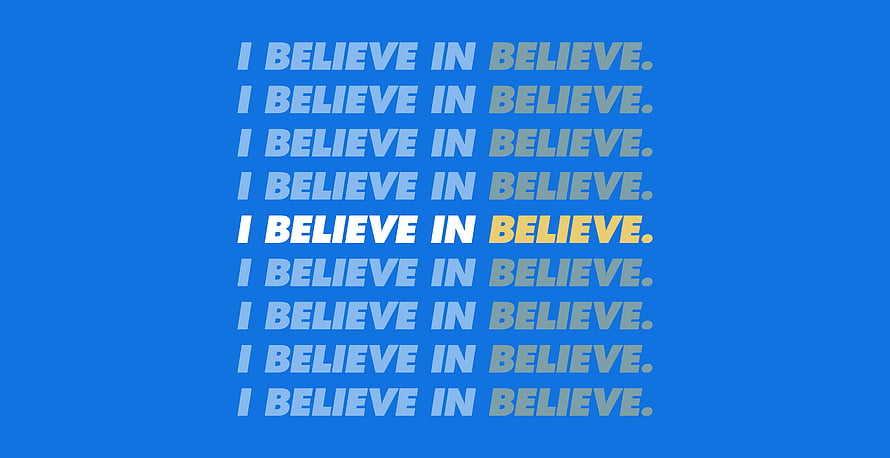 Ted Lasso Believe Typography Poster with Blue Background and Yellow Accent Text HD wallpaper
