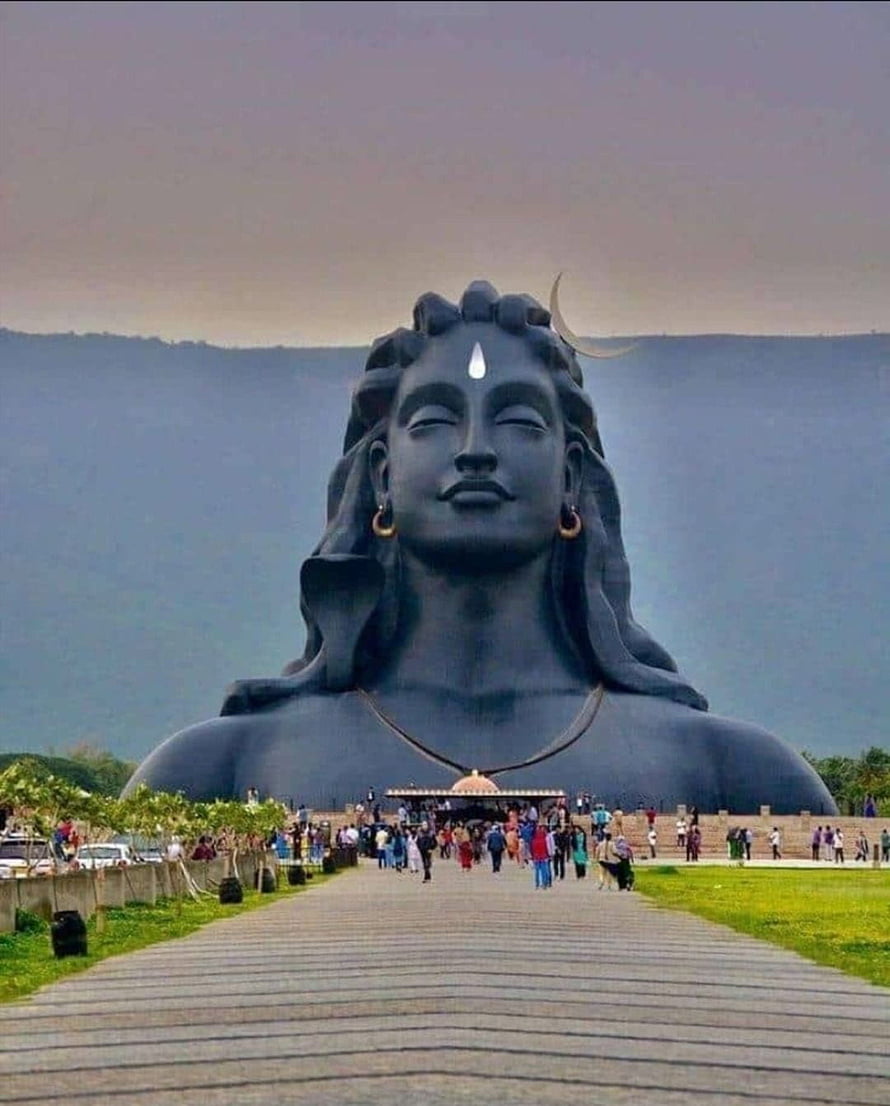 Adiyogi Statue at Isha Yoga Center with Visitors on the Approach Path HD phone wallpaper