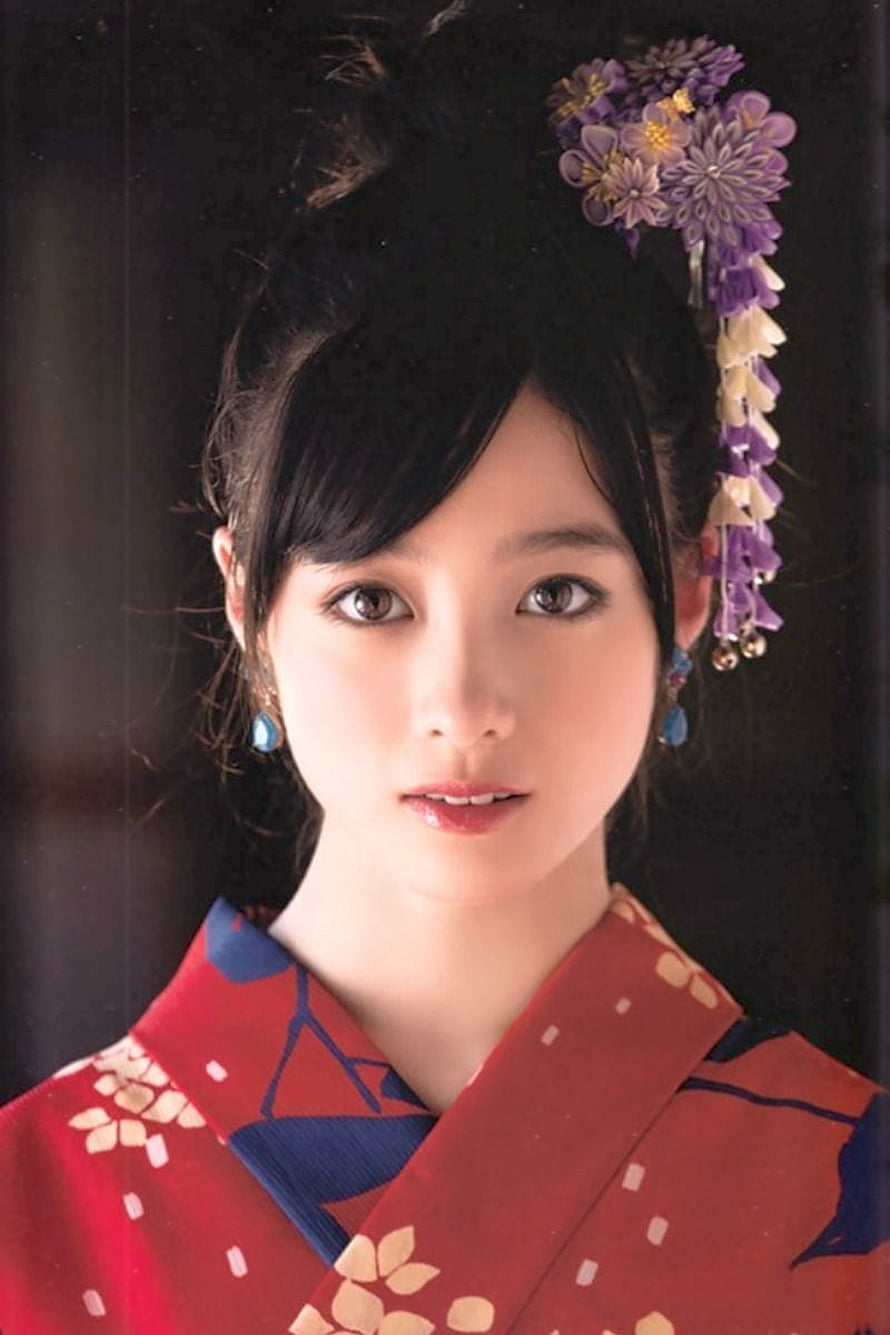 Kanna Hashimoto in Traditional Red Kimono with Purple Floral Hair Ornament HD phone wallpaper