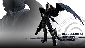 Beelzebumon Dark Angel Character Art with Wings and Shotgun HD wallpaper