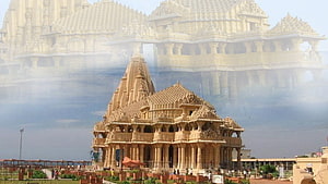 Somnath Temple in Gujarat India with intricate sandstone carvings and a towering shikhara spire HD wallpaper