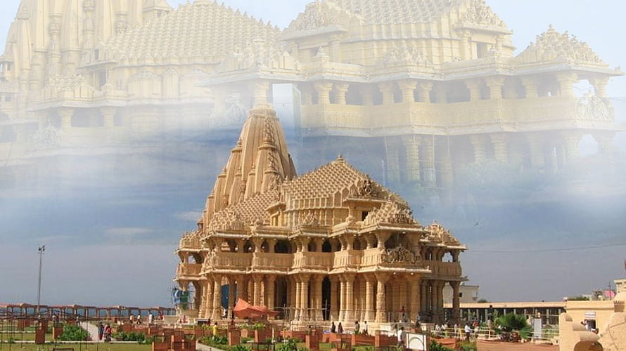 Somnath Temple in Gujarat India with intricate sandstone carvings and a towering shikhara spire HD wallpaper