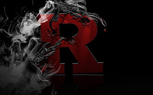 Dark Red R Letter with Smoke and Claws on Black Background HD wallpaper