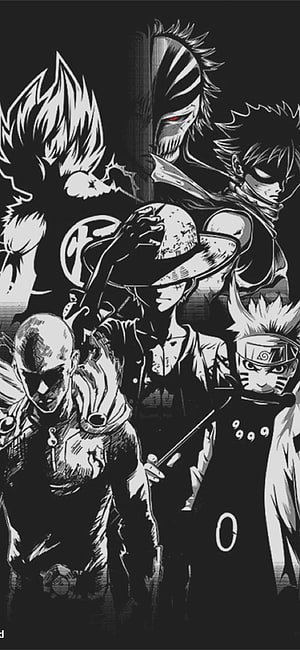 Monochrome Anime Villain Group Portrait with High Contrast Ink Style HD phone wallpaper