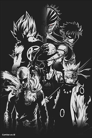 Monochrome Anime Villains and Anti-Heroes Group Illustration HD phone wallpaper