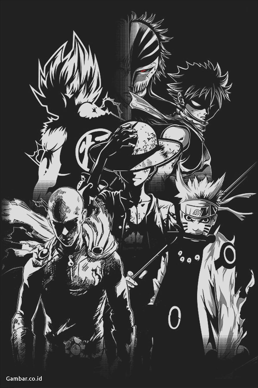 Monochrome Anime Villains and Anti-Heroes Group Illustration HD phone wallpaper