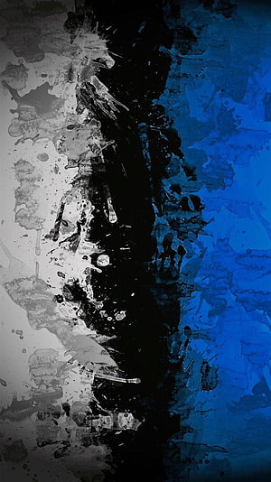 Abstract Fluid Art with Black, White, and Blue Ink Splatter Textures HD phone wallpaper