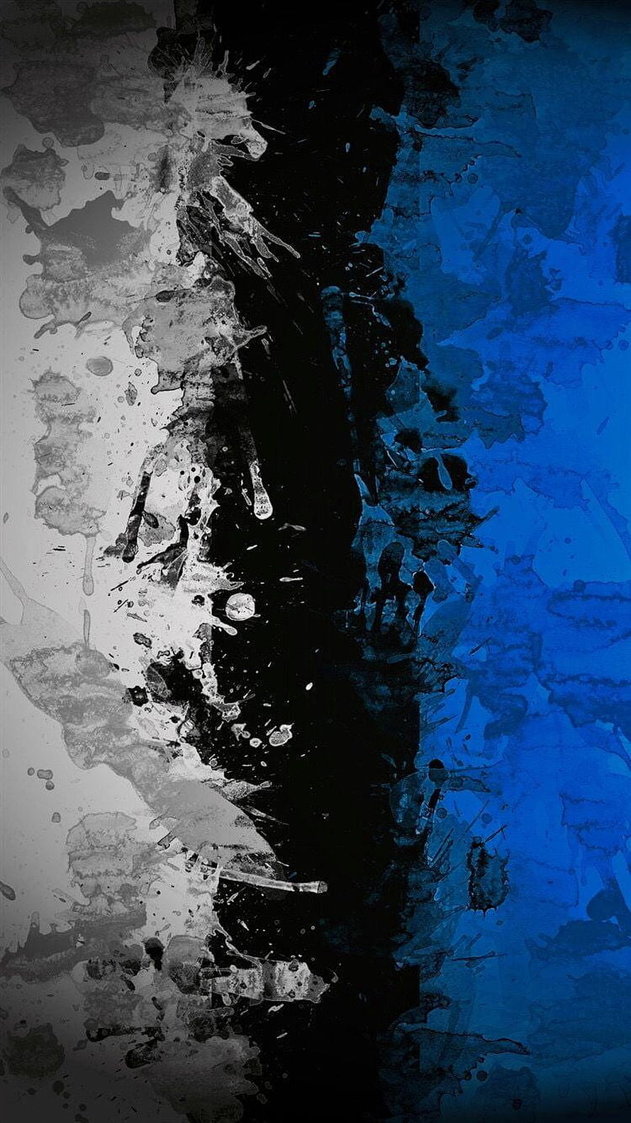 Abstract Fluid Art with Black, White, and Blue Ink Splatter Textures HD phone wallpaper