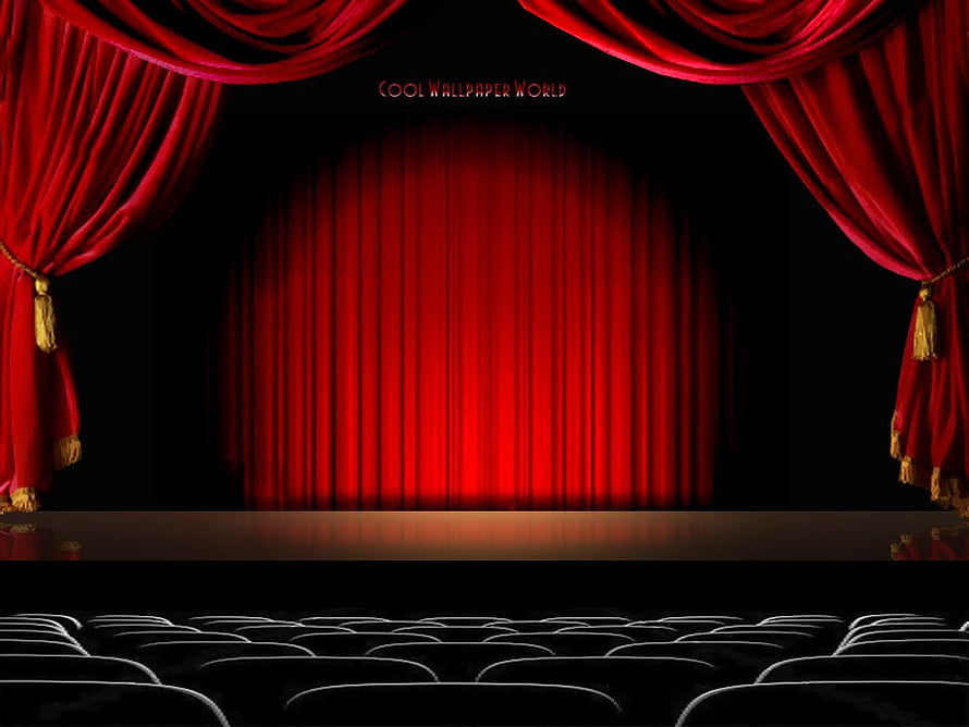 Red Velvet Theatre Stage With Gold Tassels And Empty Audience Seating HD wallpaper