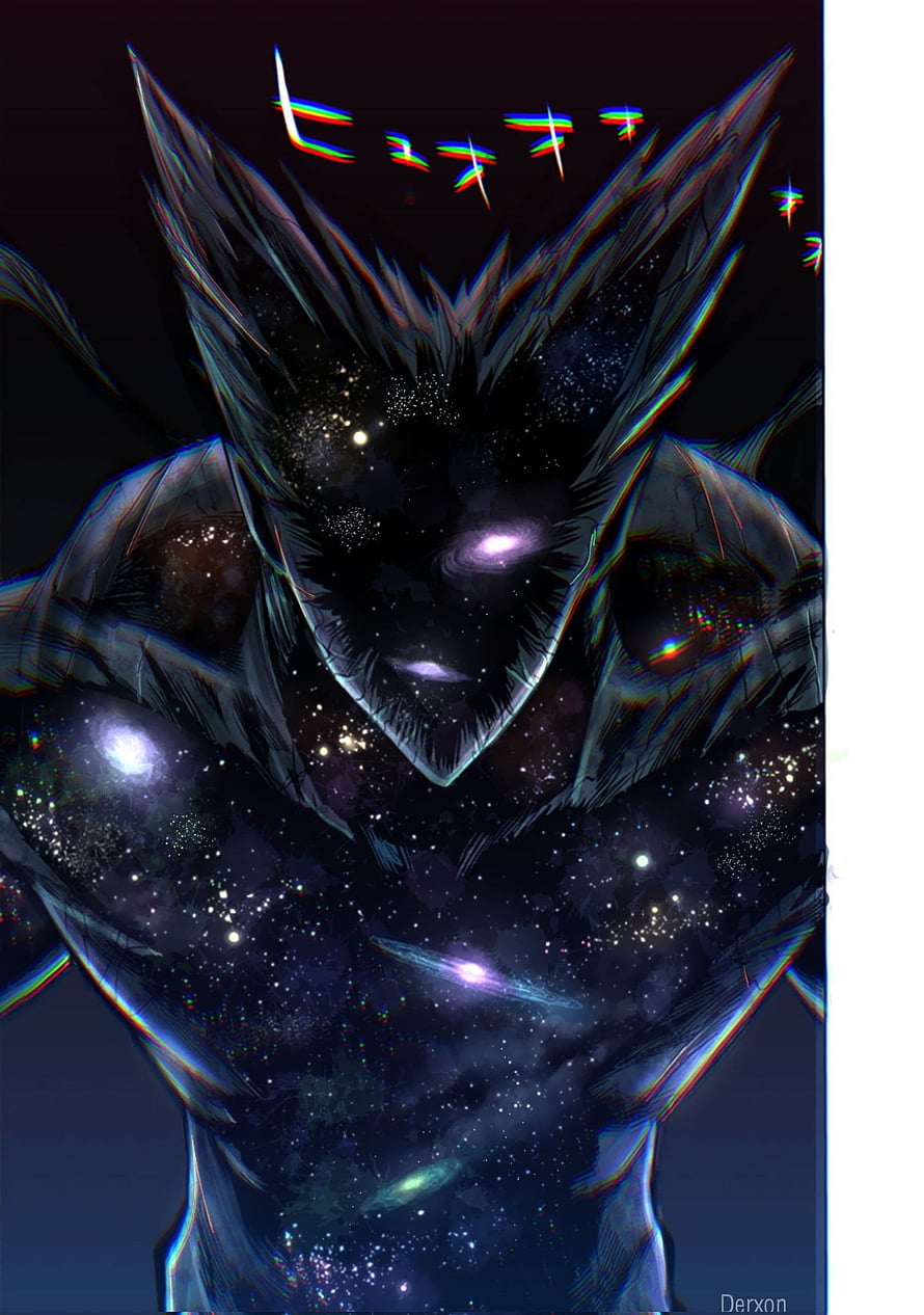 Cosmic Garou Anime Character with Galaxy Skin and Glitch Art Effects HD phone wallpaper