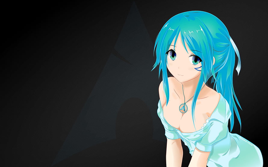 Arch Linux Anime Girl with Blue Hair and Peace Sign Necklace HD wallpaper