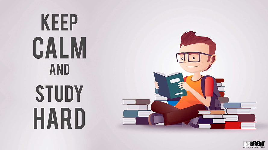 Motivational Study Illustration of Student Reading Books with Keep Calm Quote HD wallpaper