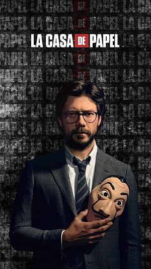 La Casa de Papel Professor Character Portrait with Dalí Mask HD phone wallpaper