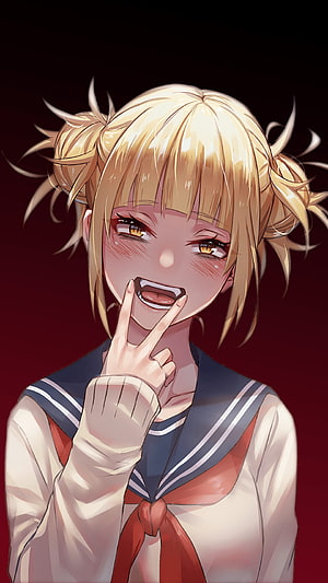 Himiko Toga from My Hero Academia in sailor uniform with playful expression HD phone wallpaper