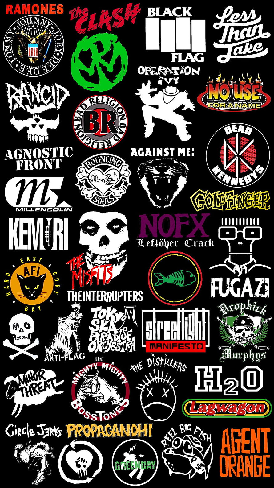 Punk Rock Band Logos and Emblems Collection on Black Background HD phone wallpaper