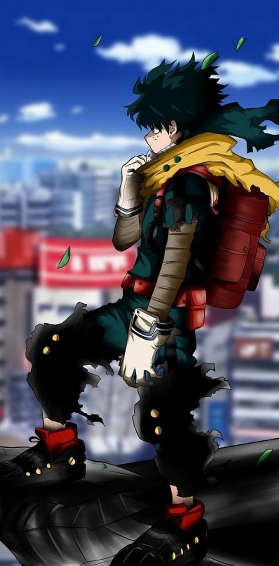 Izuku Midoriya in Full Power Battle Gear Standing on Rooftop HD phone wallpaper