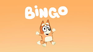 Bingo from Bluey Cartoon Character on Orange Background HD wallpaper