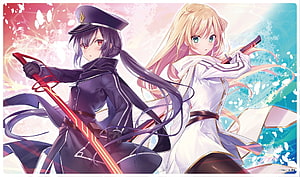 Sky Striker Ace Anime Illustration Featuring Two Swordswomen in Contrasting Uniforms HD wallpaper