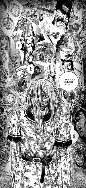 Vinland Saga Manga Panel: Thorfinn Amidst a Chaotic Battle Collage HD phone wallpaper