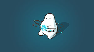Cute Ghost Holding Glowing Atom Icon on Dark Teal Background HD wallpaper
