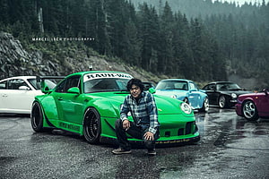 Akira Nakai with RWB Super Musashi Porsche 911 Widebody in Forest Setting HD wallpaper
