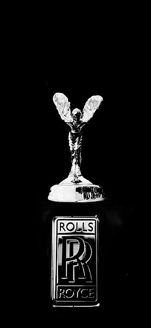 Rolls Royce Spirit of Ecstasy Hood Ornament and Logo on Black Background HD phone wallpaper