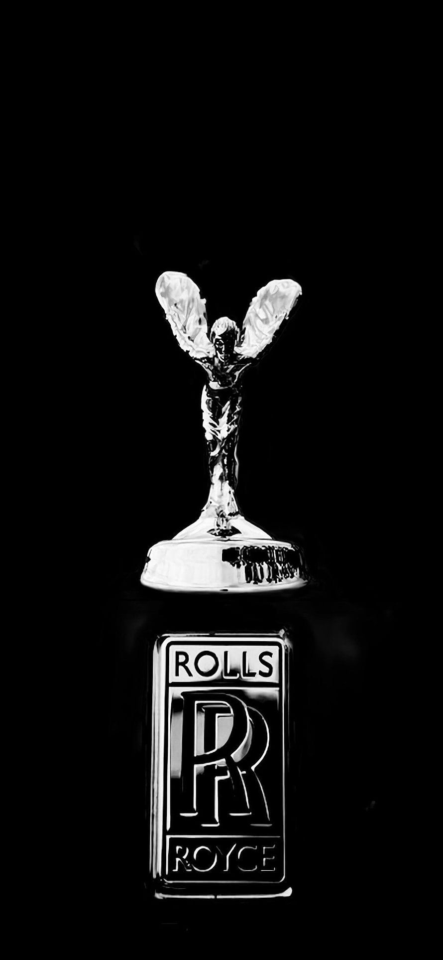 Rolls Royce Spirit of Ecstasy Hood Ornament and Logo on Black Background HD phone wallpaper