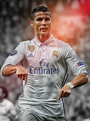 Cristiano Ronaldo in Real Madrid Home Kit During Champions League Match HD phone wallpaper