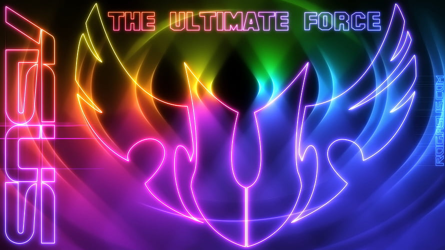 ASUS TUF Gaming Neon Logo with Vibrant Rainbow Gradient Wings and Ultimate Force Text HD wallpaper