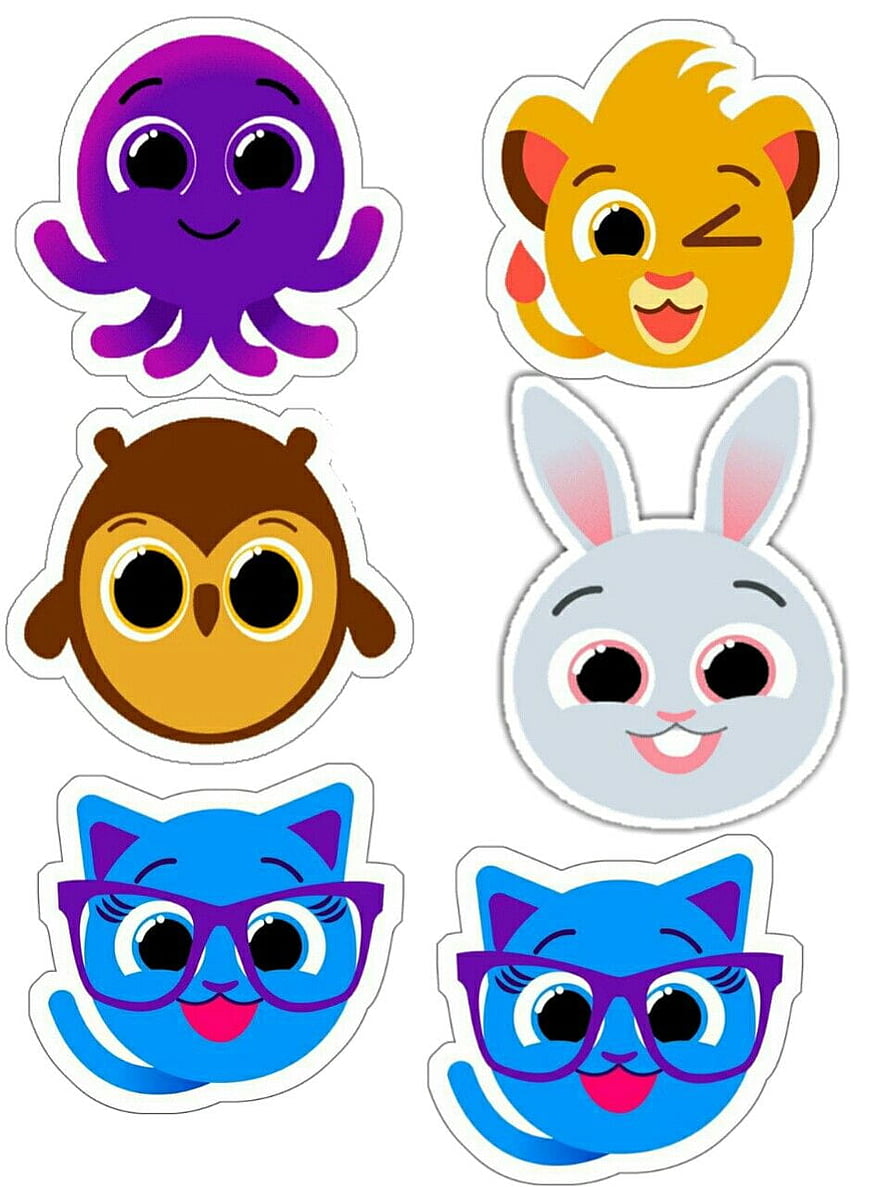 Cute Cartoon Animal Stickers Featuring Octopus, Lion, Owl, Rabbit, and Cats HD phone wallpaper