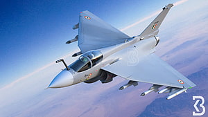 HAL Tejas Light Combat Aircraft in Flight Over Mountainous Terrain HD wallpaper