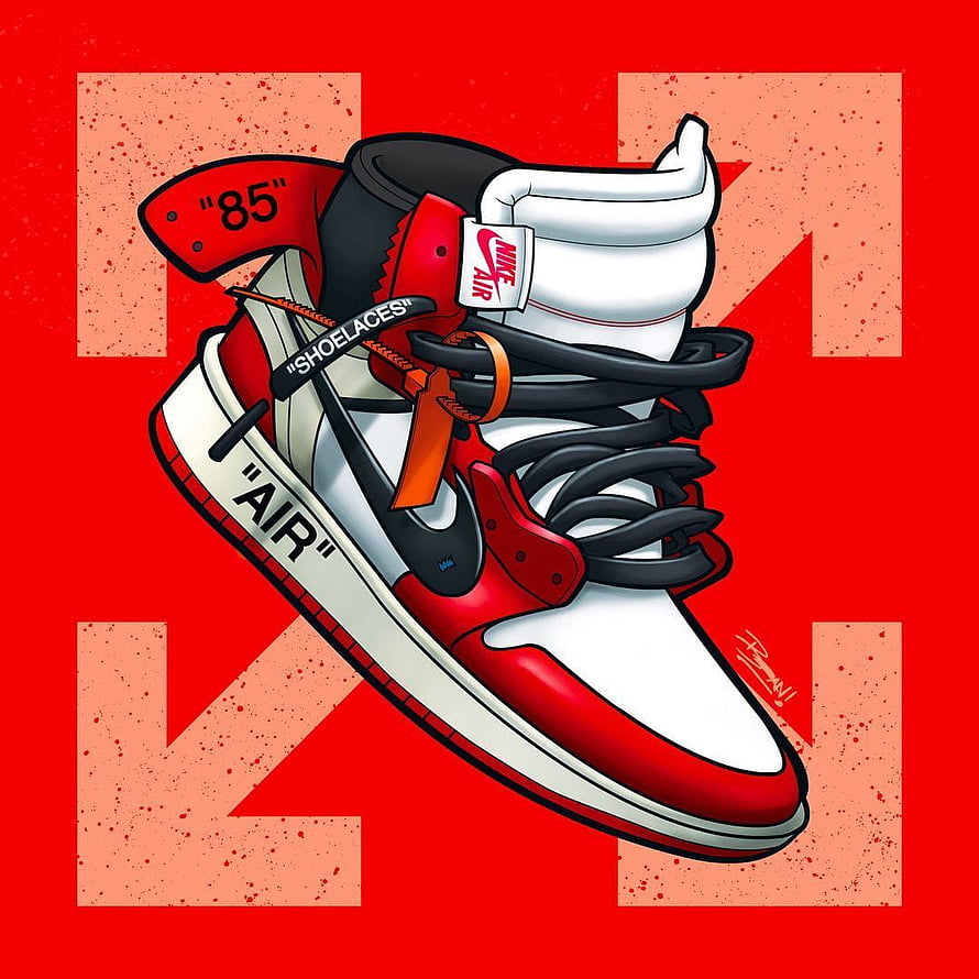 Air Jordan 1 Chicago Colorway Digital Illustration with Nike Swoosh and Red Background HD phone wallpaper
