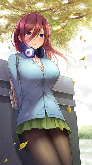 Nakano Miku Anime Character in School Uniform with Headphones HD phone wallpaper