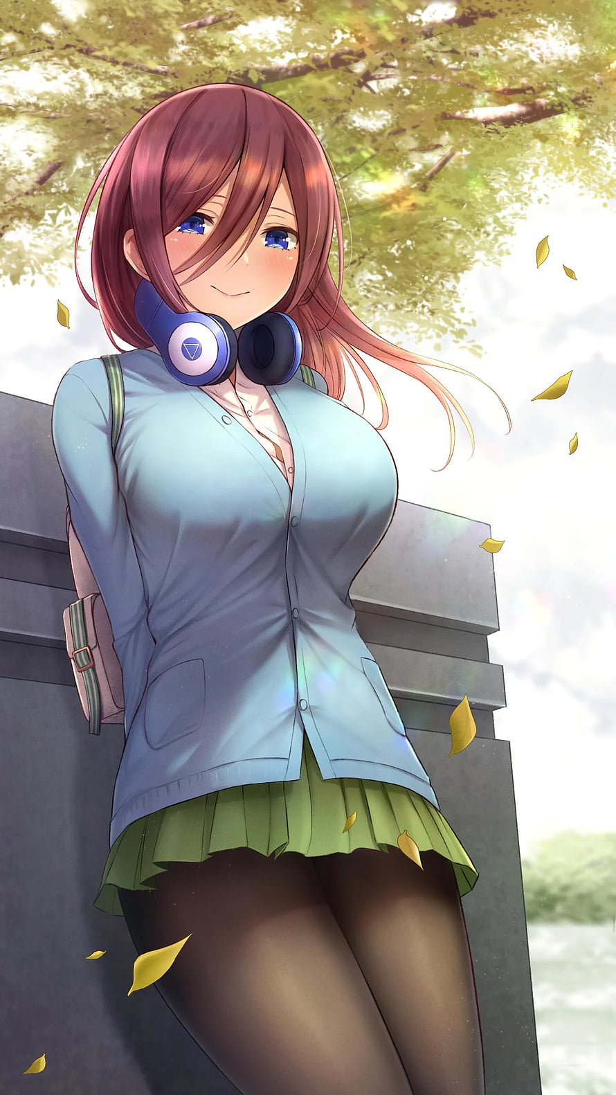 Nakano Miku Anime Character in School Uniform with Headphones HD phone wallpaper