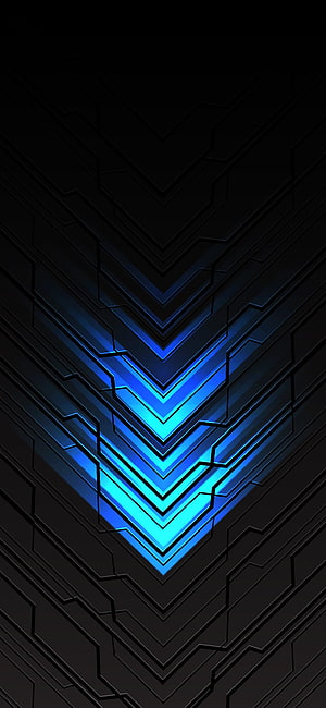Glowing Blue Chevron Pattern on Black Background with Futuristic Geometric Lines HD phone wallpaper