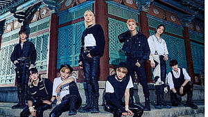 Stray Kids Group Photo in Dark Streetwear at Traditional Korean Palace HD wallpaper