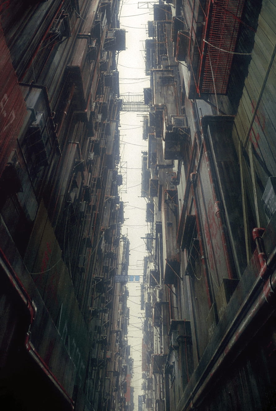 Ghost in the Shell Cyberpunk Cityscape with Dense Vertical Architecture HD phone wallpaper