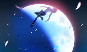 Arcueid Brunestud Floating Silhouette Against a Glowing Blue Planet HD wallpaper
