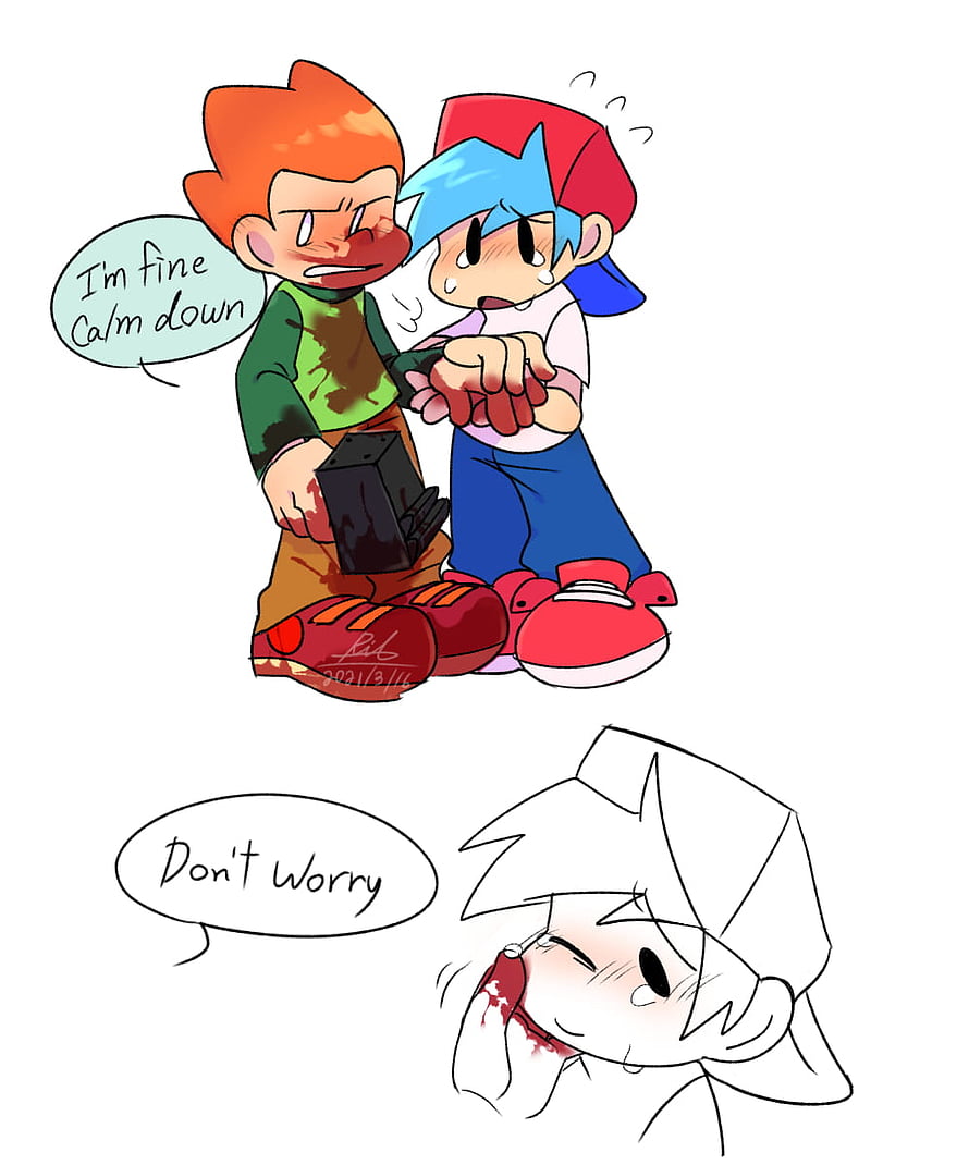 Friday Night Funkin' Pico and Boyfriend Fan Art with Speech Bubbles HD phone wallpaper