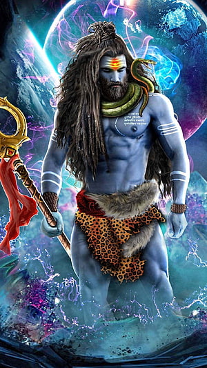 Lord Shiva Bholenath Digital Art with Cosmic Background and Trishula HD phone wallpaper