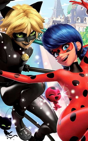 Miraculous Ladybug and Cat Noir Action Wallpaper with Paris Skyline HD phone wallpaper
